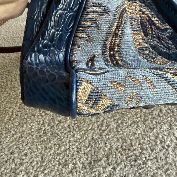 NWOT SHARIF 1827 Blue Tapestry Tote Satchel Handbag Croc Embossed Vintage - Picture 14 of 16